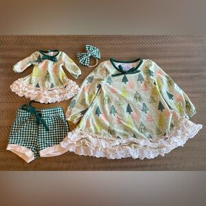 Green and White Kids Pajamas Nightgown Set
